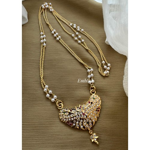 Impon Traditional Pendant Pearl Double layer Chain Long Neckpiece 