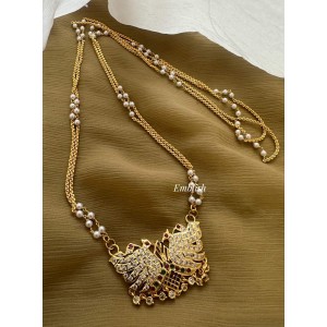 Impon Dancing Peacock Pendant Pearl Double layer Chain Long Neckpiece 