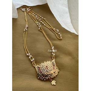 Impon Lotus Intricate Pendant  Pearl Double Layer Long Neckpiece 