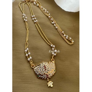 Impon Small Lotus Pendant Flower Drop Pearl Double layer Chain Long Neckpiece 