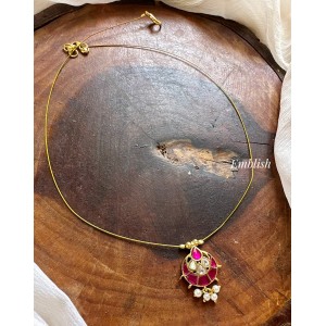 Kundan Jadau Flower Pendant Invisible Chain Neckpiece
