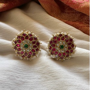 Antuque Kundan Jadau Flower Pearl Stud