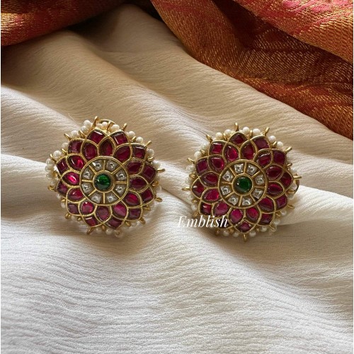 Antuque Kundan Jadau Flower Pearl Stud
