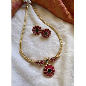 Royal Kundan Jadau Peacock Flower Pendant Elegant Neckpiece