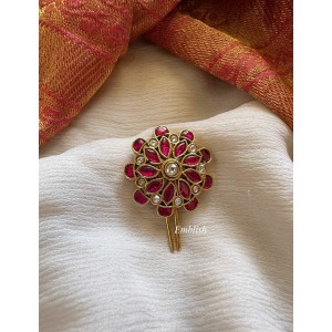 Kundan jadau Flower Hair Choti  - Red 