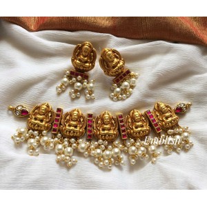 Kundan Jadau Lakshmi High Neck choker - Pearl beads