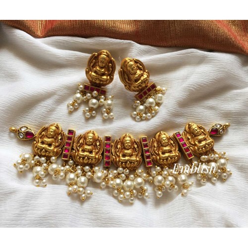 Kundan Jadau Lakshmi High Neck choker - Pearl beads