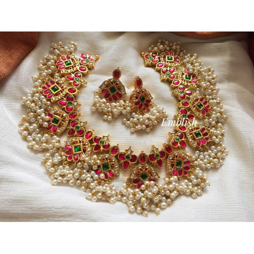 Kundan Jadau Royal Flower Double Beads Neackpiece