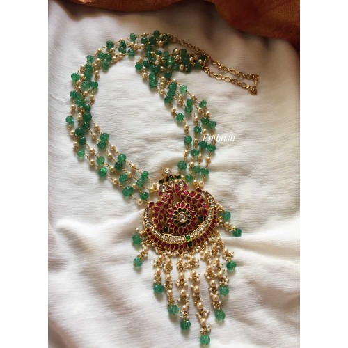 Kundan Jadau Flower Peacock Pumpkin beads Layer Neckpiece