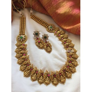 Antique Kundan Jadau Lakshmi Coin with double peacock Midlength Neckpiece 