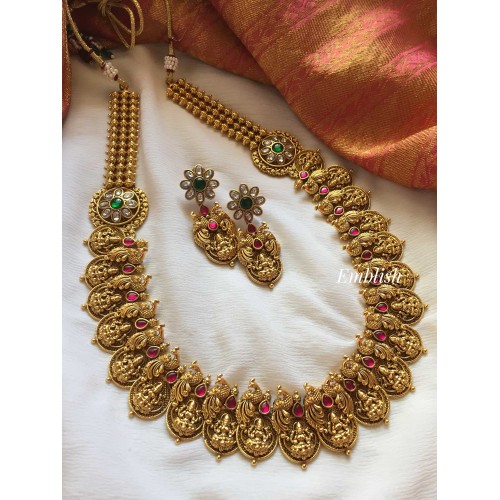 Antique Kundan Jadau Lakshmi Coin with double peacock Midlength Neckpiece 