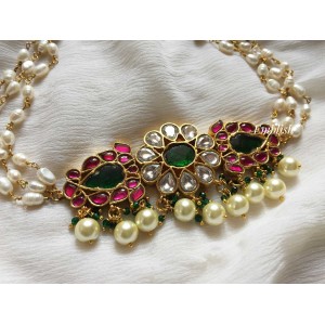 kundan jadau Flower Pearl high neck choker