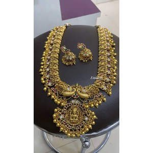 Antique Gold alike Lakshmi with Double Peacock Long Neckpiece