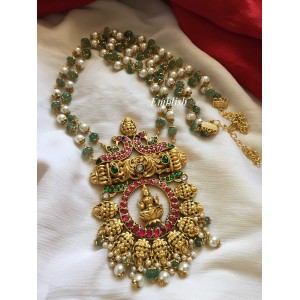 Lakshmi Pendant Kundan Jadau Green Beads Neckpiece