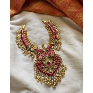 Royal Kundan Jadau Flower Double Peacock Neckpiece - Gold Beads