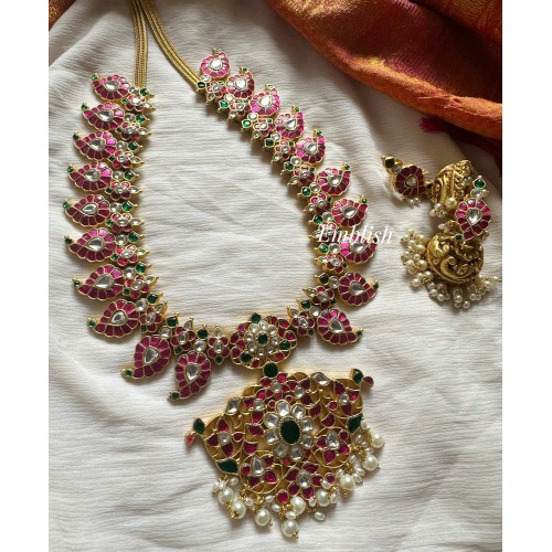 Royal Grand Kundan Jadau Flower Pendant Mango Long Neckpiece