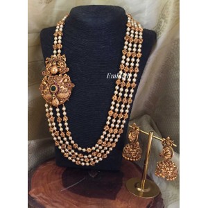 Antique finish peacock motif royal moti beads layer neckpiece