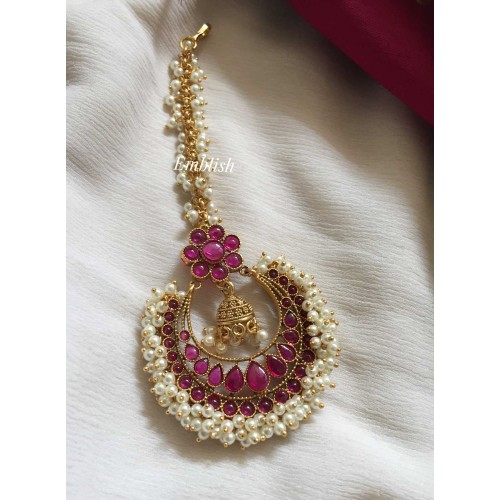 Flower jhumka pearl bunch tikka