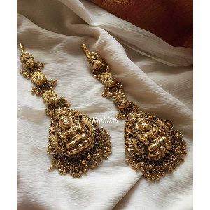 Gold alike Lakshmi bold antique tikka - gold beads 