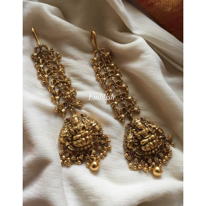 Gold alike antique Lakshm haathi mang tikka- golden beads