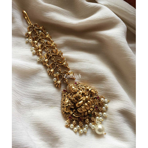Gold alike Lakshmi haathi mang tikka- pearls 