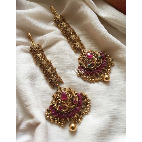 Gold alike antique peacock gold drop mang tikka 