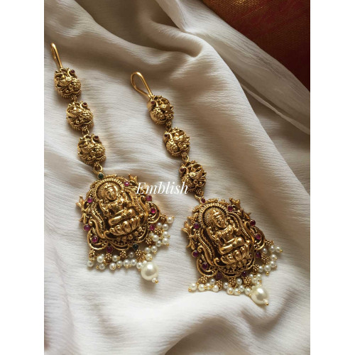 Gold alike Lakshmi Peacock antique mang tikka - pearls