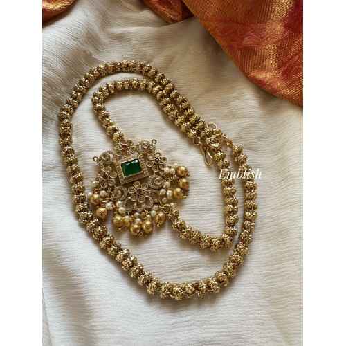 Vintage Style Flower Mogappu Chain - Green