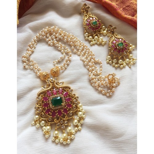 Kemp double peacock Pearl Neckpiece - Red