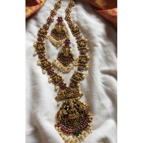 Antique Kemp Lakshmi with Double Peacock Flower Neckpiece