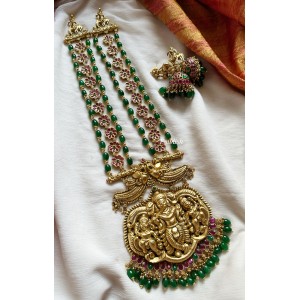 Antique Krishna Pendant Kemp flower Triple layer Neckpiece