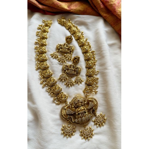 Ad Lakshmi with Double peacock intricate with Chakra Drop Neckpiece - Long