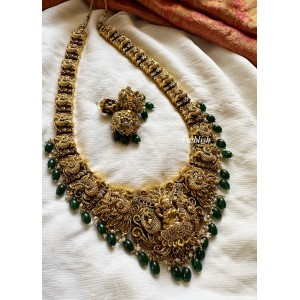 AD Lakshmi with Intricate double Peacock Long Neckpiece - Green Beads.