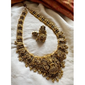 AD Lakshmi with Intricate double Peacock Long Neckpiece  - Gold Beads.