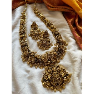 Antique Grand Bridal Lakshmi with 3D Peacock Haathi Neckpiece - Long 