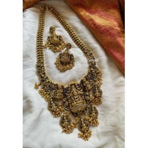 Grand AD Lakshmi Mahal with Lakshmi Drop Peacock Neckpiece - Gold Beads