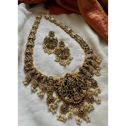 Nakshi Lakshmi with Double Haathi Peacock Flower Neckpiece 