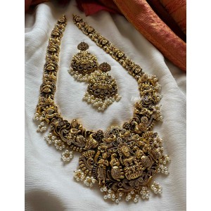 Grand AD Lakshmi with Double Haathi Lakshmi Peacock Long Neckpiece