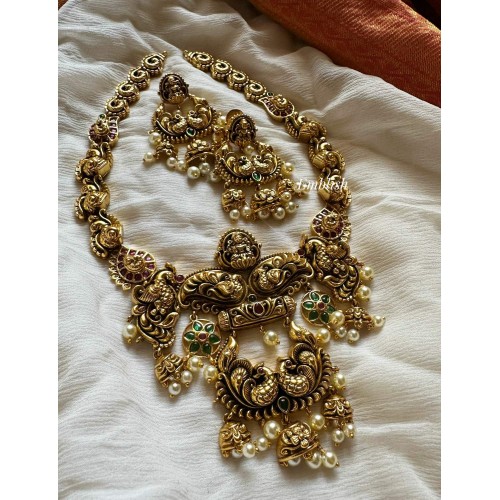 Royal Nakshi Double Peacock intricate Flower Lakshmi Neckpiece