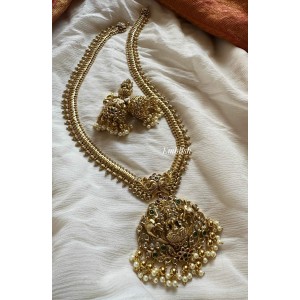 Lakshmi with Double Haathi Peacock Long Neckpiece - Gold Beads