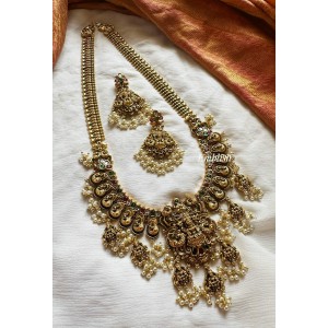 Antique Lakshmi with Double Peacock with Lakshmi Drop Long Neckpiece