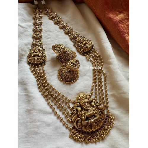 Antique Lakshmi Layer Long Neckpiece - Gold Beads