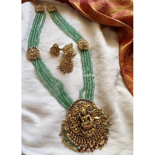 Antique Kemp Lakshmi Pendant Green Bead Long Necpiece
