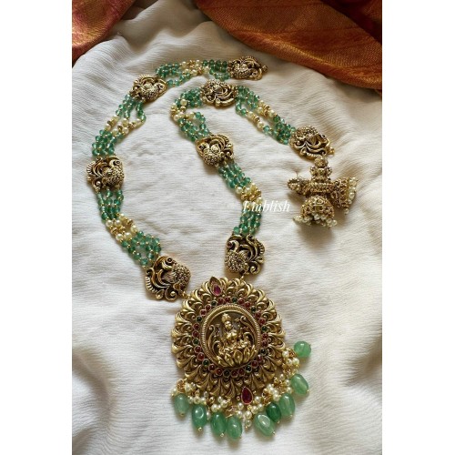 Antique Kemp Lakshmi Pendant Annam Green Bead Long Neckpiece
