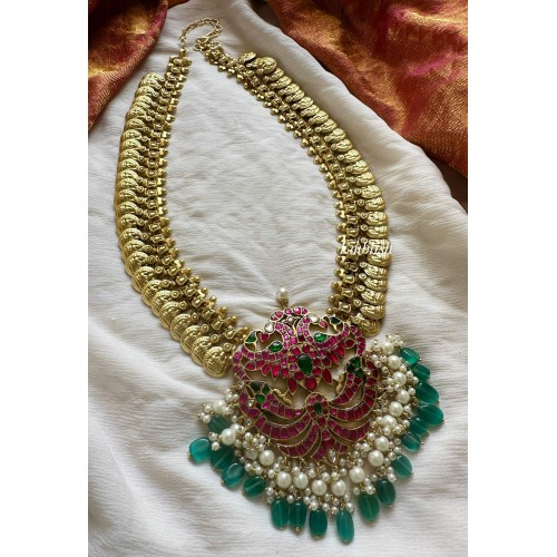 Royal Kundan Jadau Double Peacock Pendant Lakshmi Coin Haram