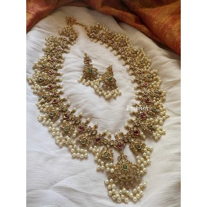 Gold alike kemp Flower Pendant Guttapusalu Long Neckpiece