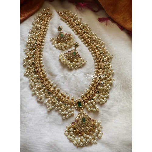Gold alike Flower Pendant Guttapusalu Long Neckpiece 