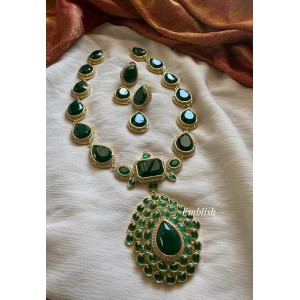 Jyotika Inspired Royal Emerald AD Stones Long Neckpiece 