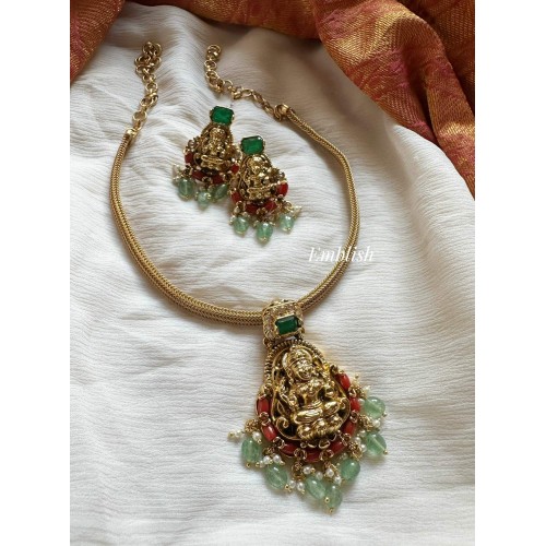 Antique Lakshmi with Peacock Coral Pendant Set