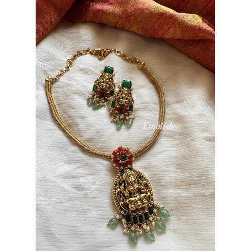 Antique Lakshmi Pendant with Flower Set - Pastel Bead
